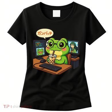 Anime Frog IT Geek Otaku Coding Desk Boba Lover Gift Women's T-Shirt