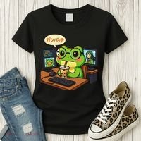 Anime Frog IT Geek Otaku Coding Desk Boba Lover Gift Women's T-Shirt thumb 3