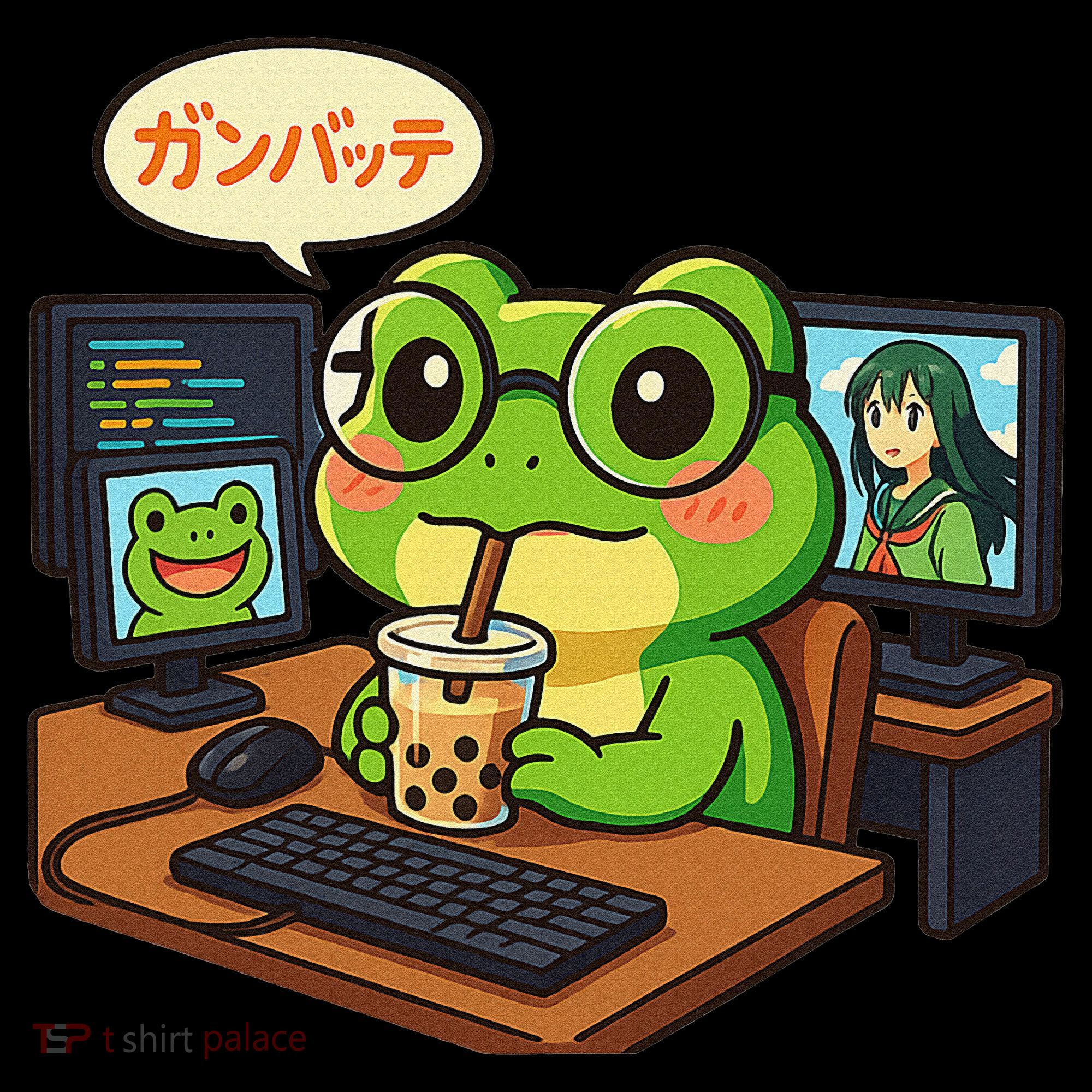 Anime Frog IT Geek Otaku Coding Desk Boba Lover Gift Women's T-Shirt