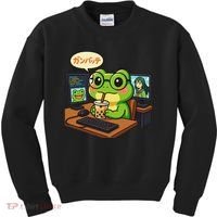 Anime Frog IT Geek Otaku Coding Desk Boba Lover Gift Kids Sweatshirt thumb 0