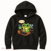 Anime Frog IT Geek Otaku Coding Desk Boba Lover Gift Kids Hoodie thumb 0