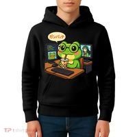 Anime Frog IT Geek Otaku Coding Desk Boba Lover Gift Kids Hoodie thumb 4