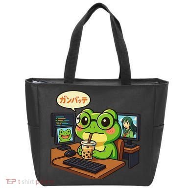 Anime Frog IT Geek Otaku Coding Desk Boba Lover Gift Tote Bag