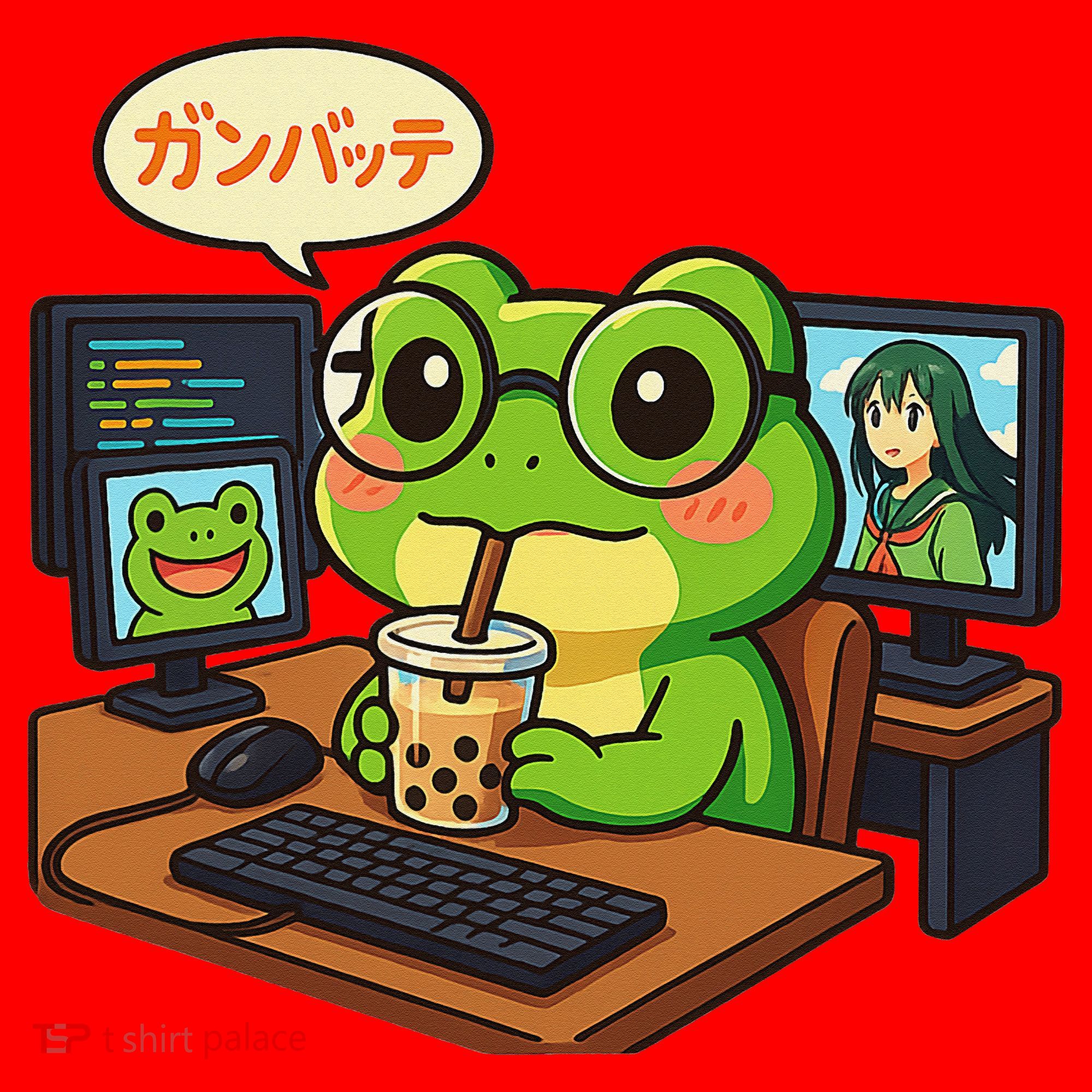 Anime Frog IT Geek Otaku Coding Desk Boba Lover Gift Santa Hat