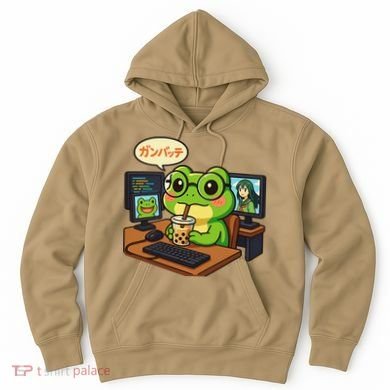 Anime Frog IT Geek Otaku Coding Desk Boba Lover Gift Hoodie