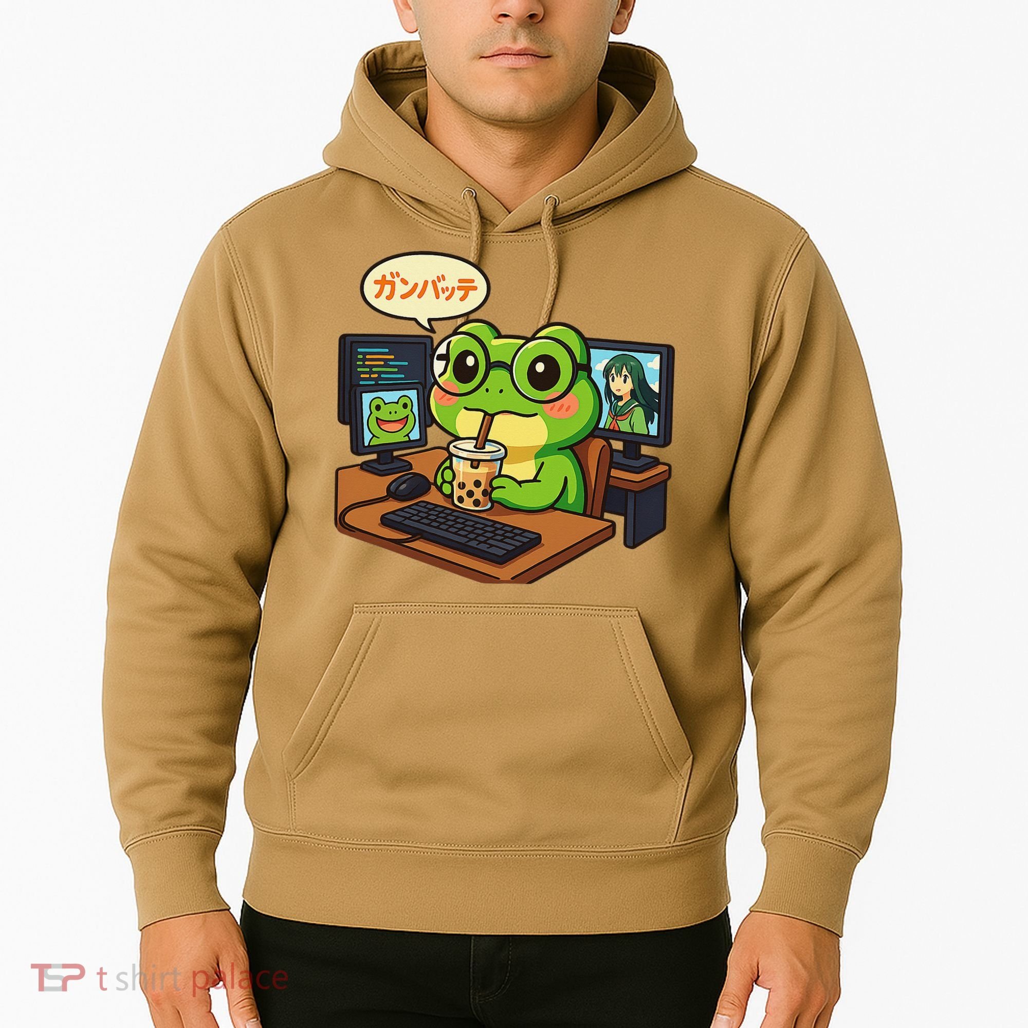 Anime Frog IT Geek Otaku Coding Desk Boba Lover Gift Hoodie