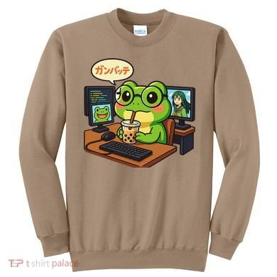 Anime Frog IT Geek Otaku Coding Desk Boba Lover Gift Sweatshirt
