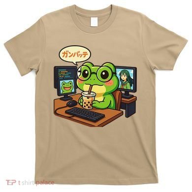 Anime Frog IT Geek Otaku Coding Desk Boba Lover Gift T-Shirt
