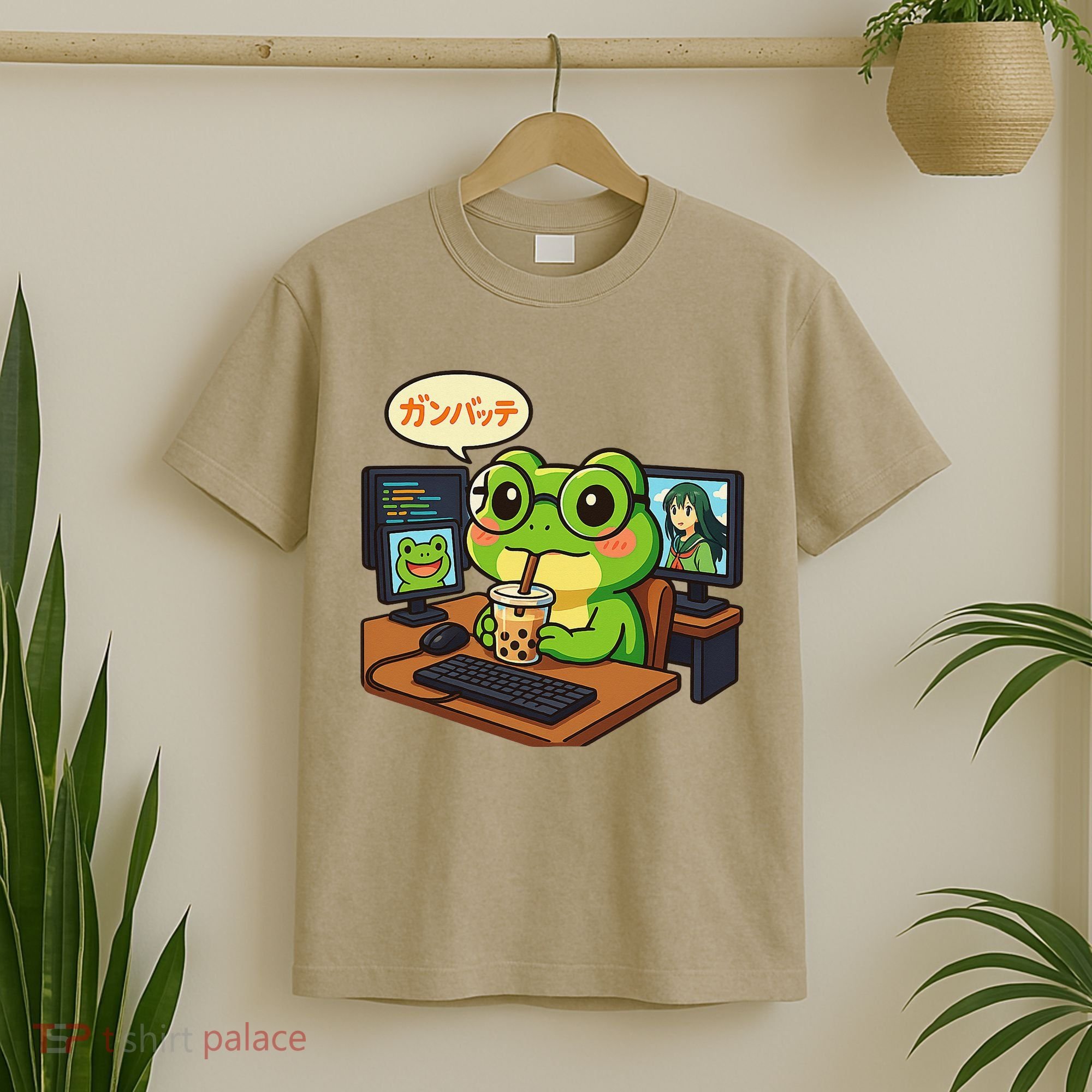 Anime Frog IT Geek Otaku Coding Desk Boba Lover Gift T-Shirt
