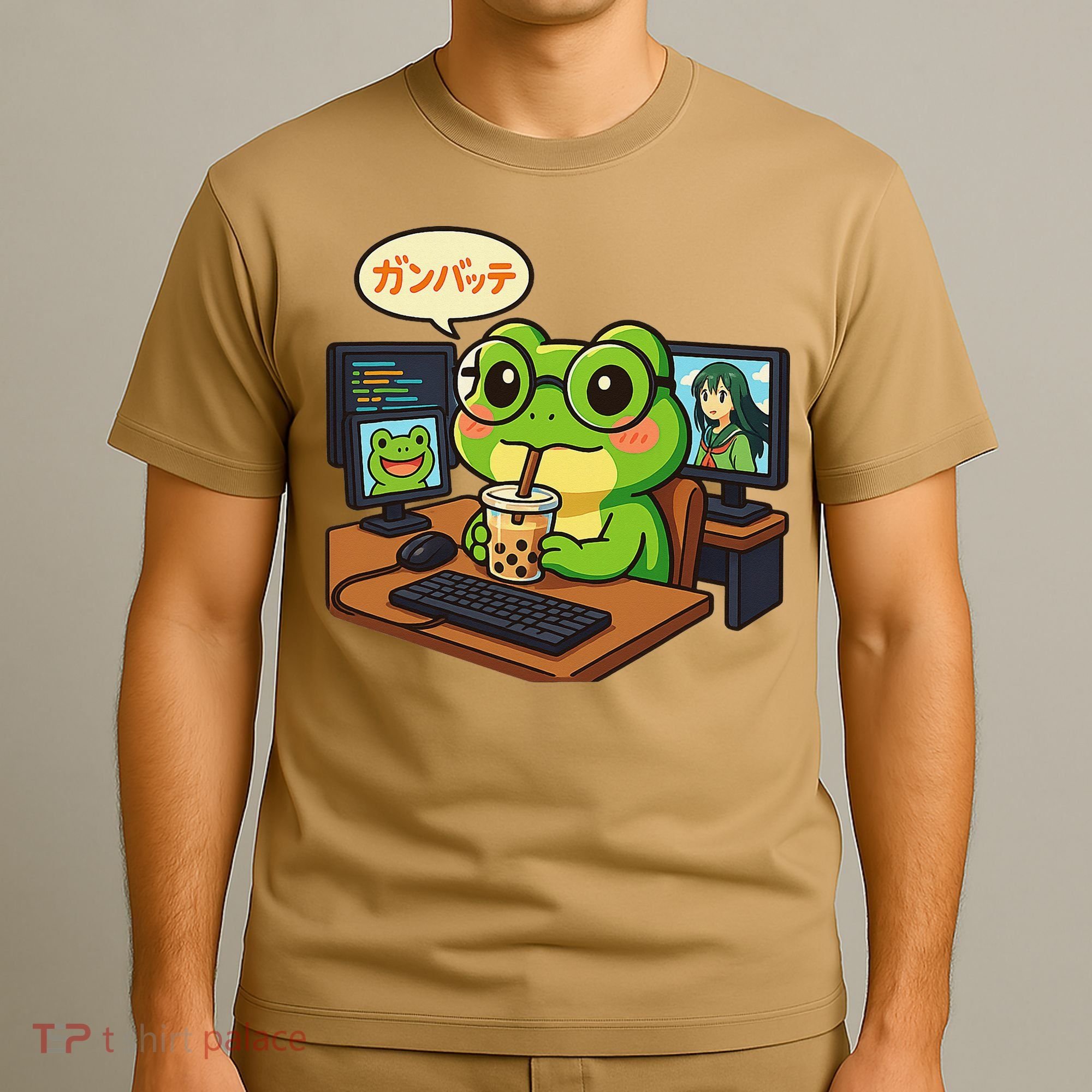 Anime Frog IT Geek Otaku Coding Desk Boba Lover Gift T-Shirt
