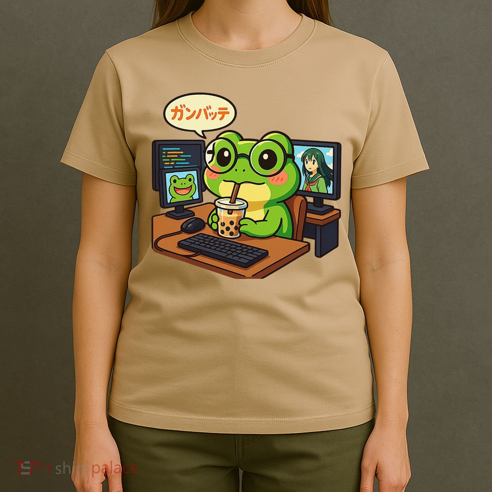 Anime Frog IT Geek Otaku Coding Desk Boba Lover Gift T-Shirt