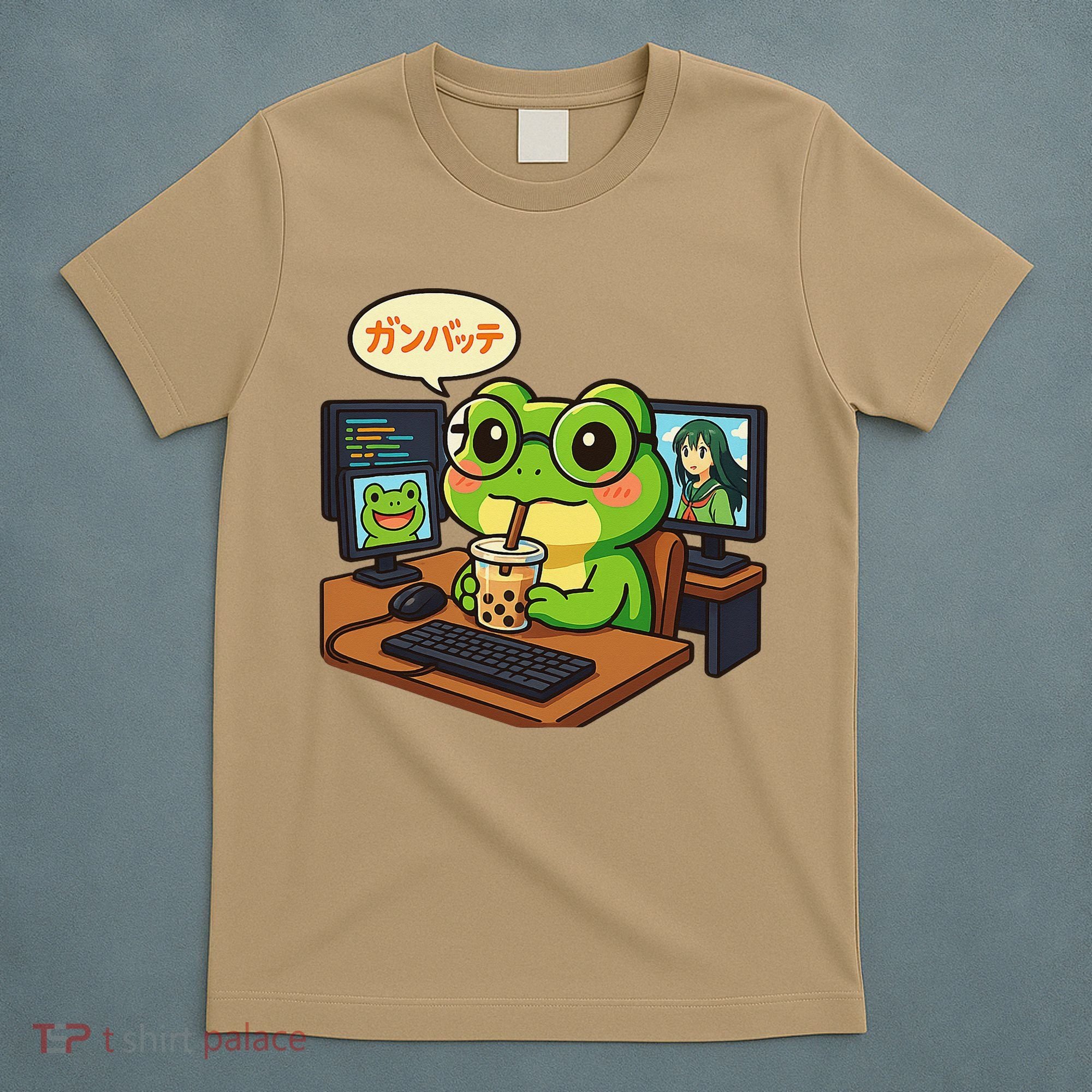 Anime Frog IT Geek Otaku Coding Desk Boba Lover Gift T-Shirt