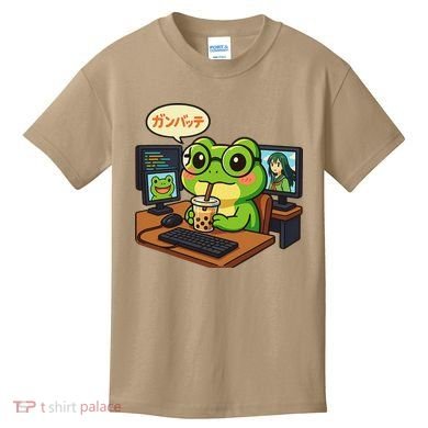 Anime Frog IT Geek Otaku Coding Desk Boba Lover Gift Kids T-Shirt