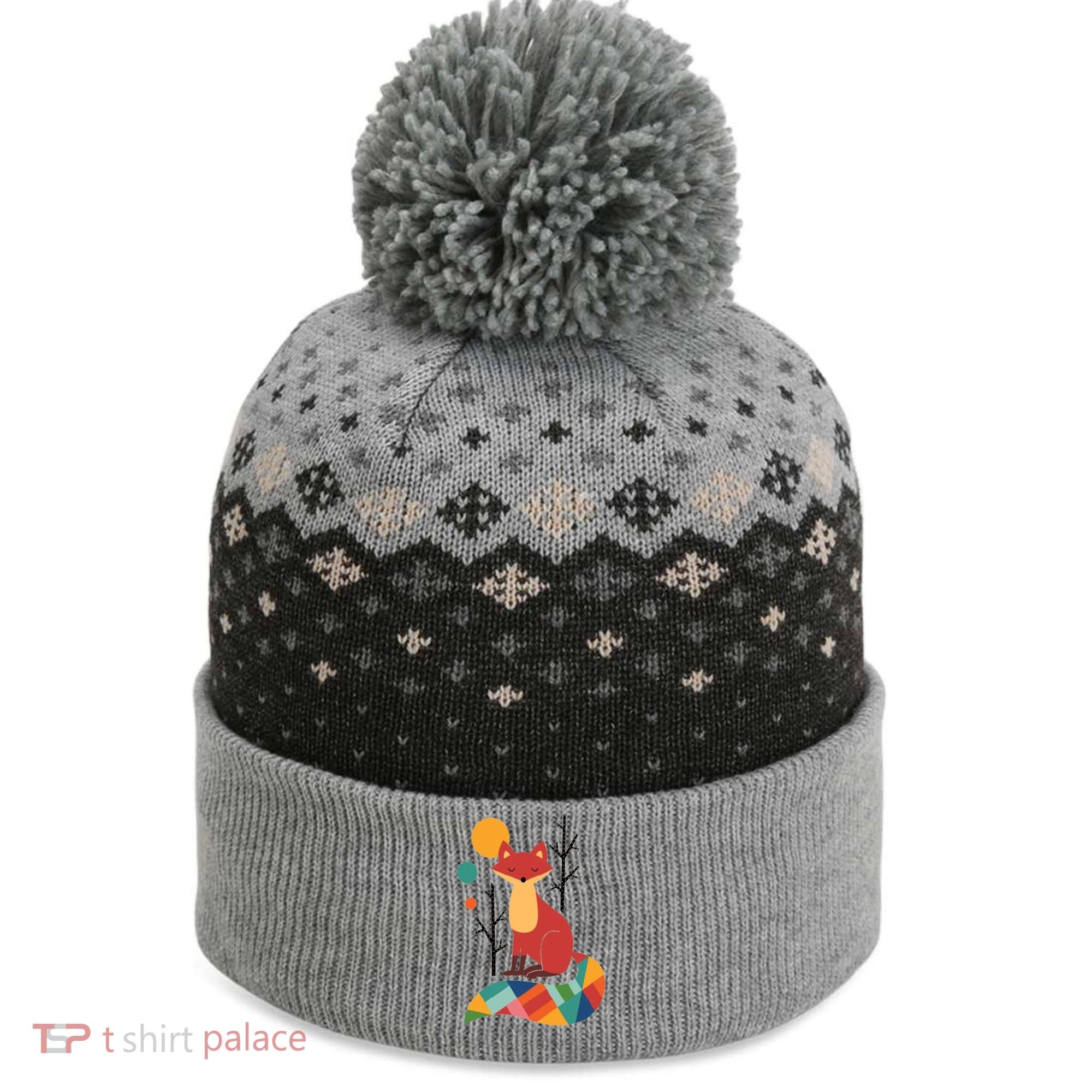 Abstract Fox Illustration Pattern The Baniff Cuffed Pom Beanie
