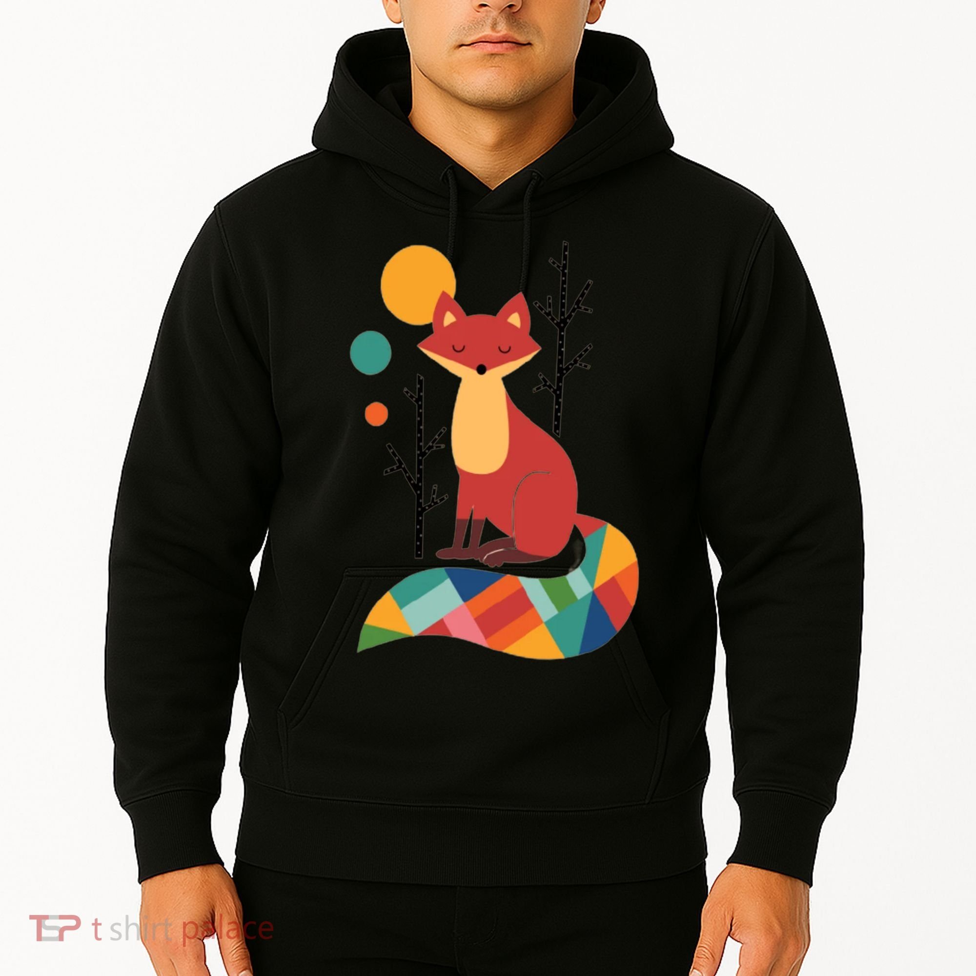 Abstract Fox Illustration Pattern Hoodie