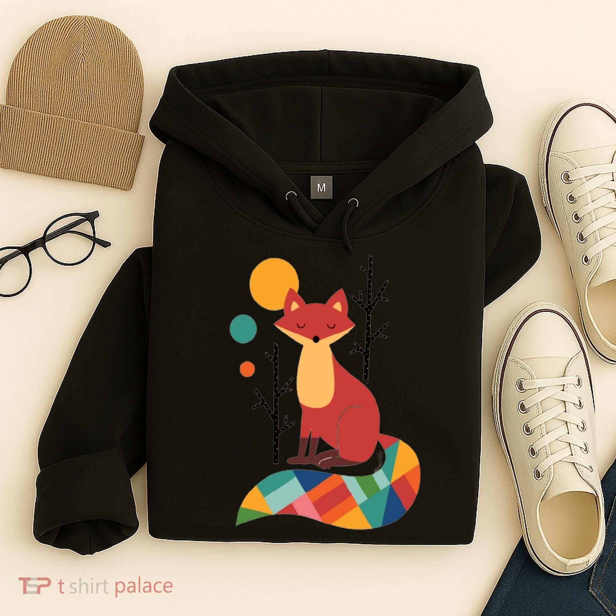 Abstract Fox Illustration Pattern Hoodie