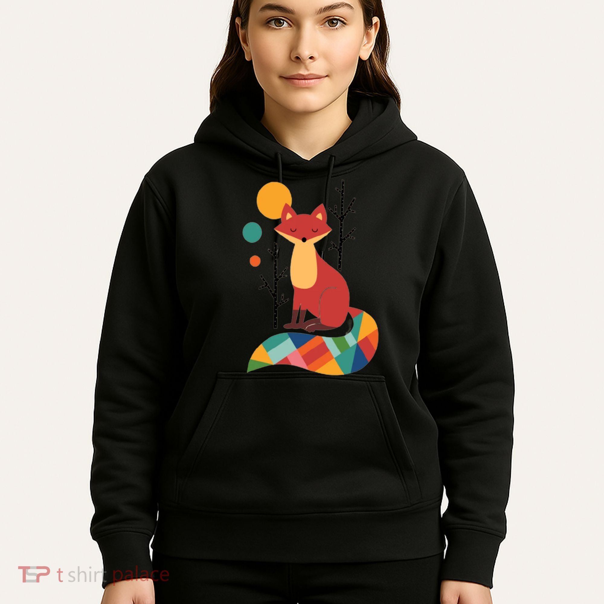 Abstract Fox Illustration Pattern Hoodie