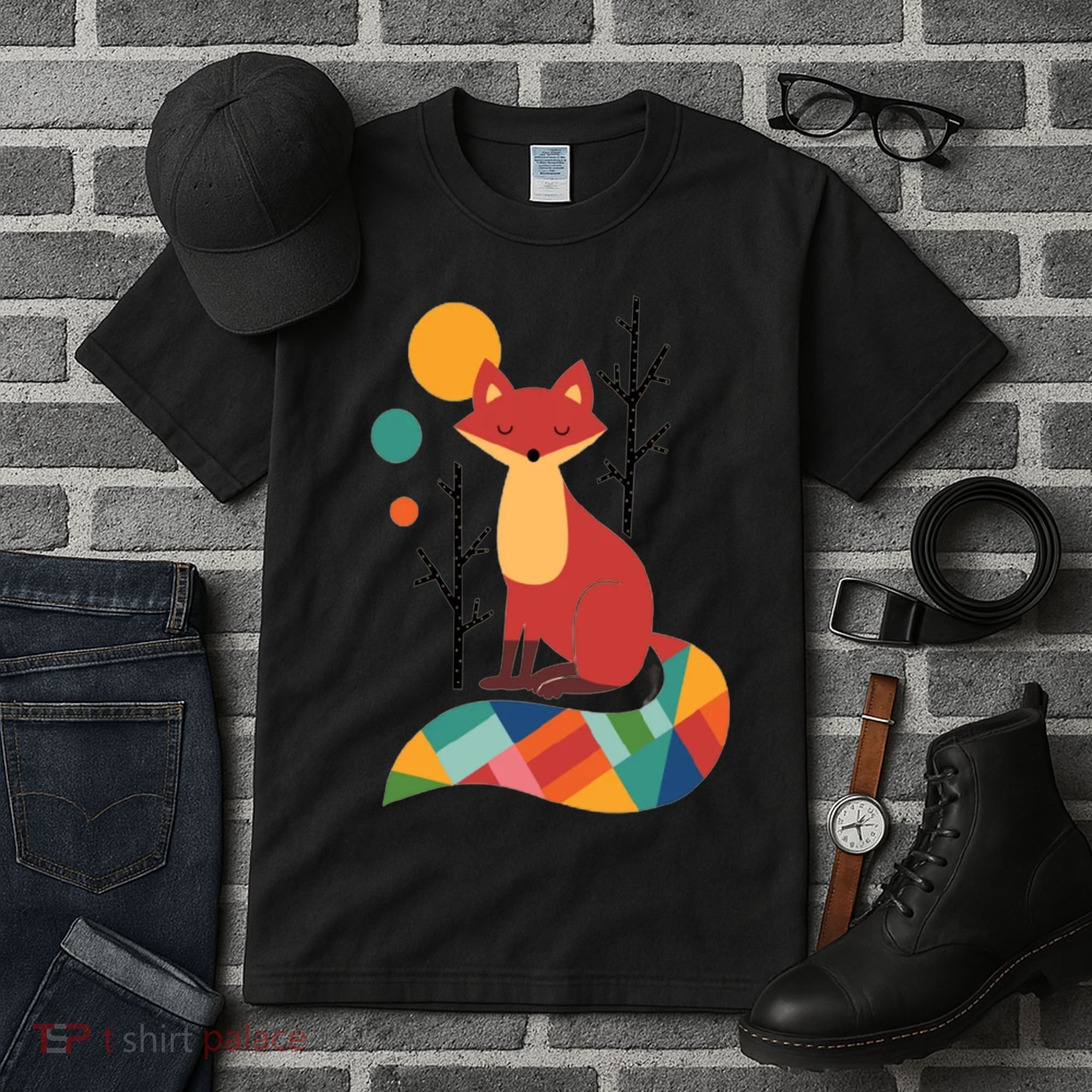 Abstract Fox Illustration Pattern Tall T-Shirt