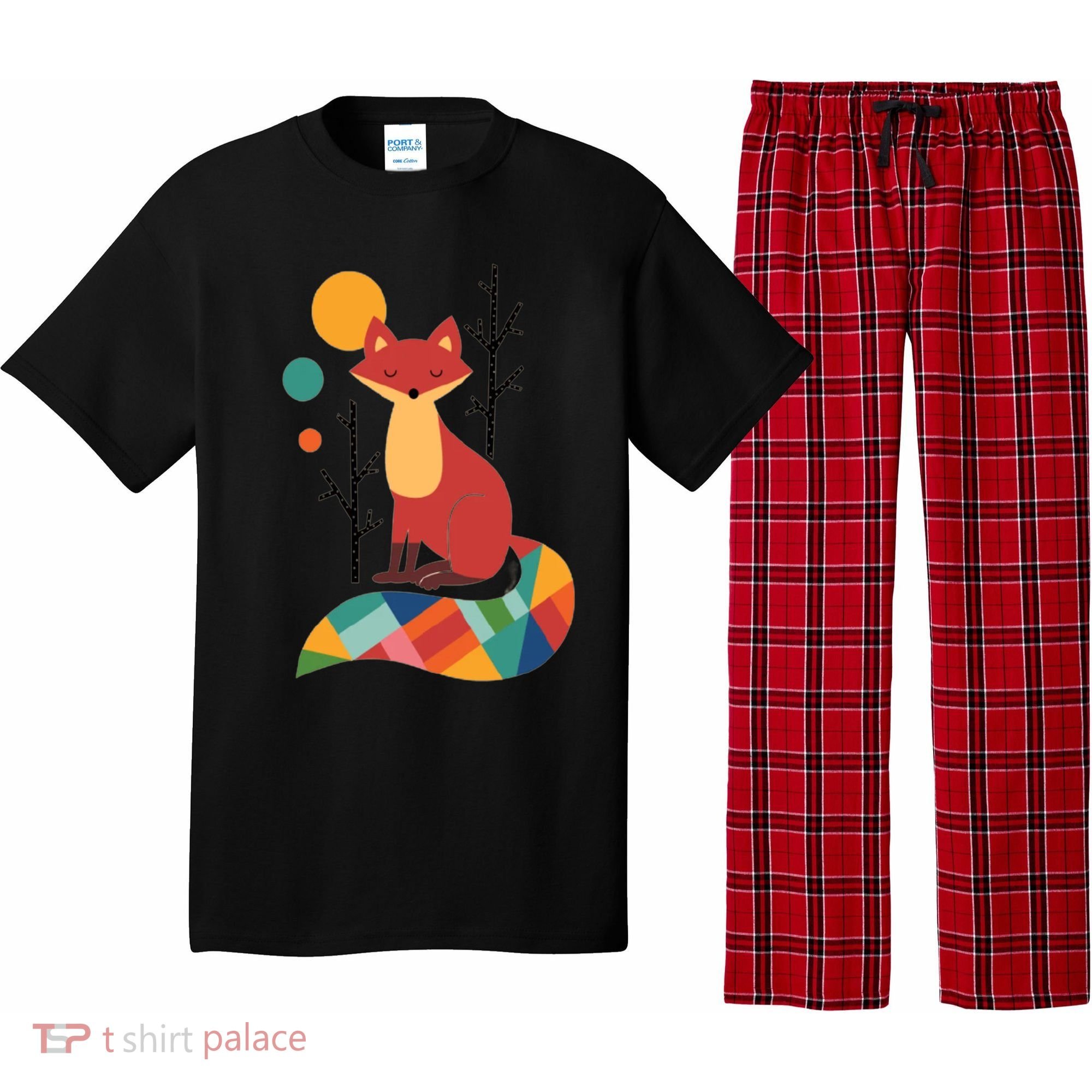 Abstract Fox Illustration Pattern Pajama Set