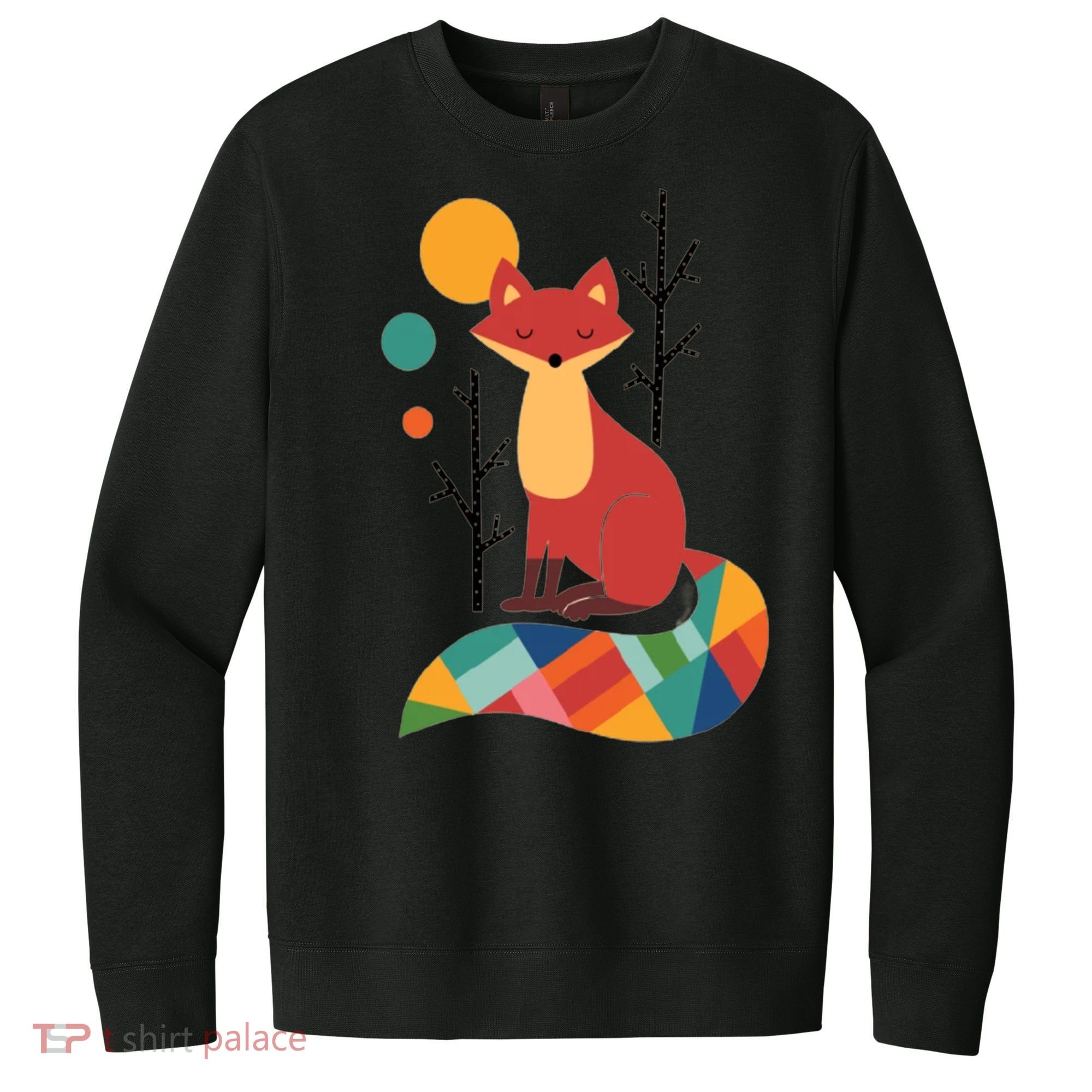 Abstract Fox Illustration Pattern V.I.T. Fleece Crew Sweatshirt