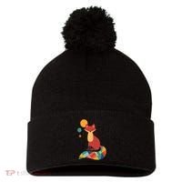 Abstract Fox Illustration Pattern Pom Pom 12in Knit Beanie thumb 0