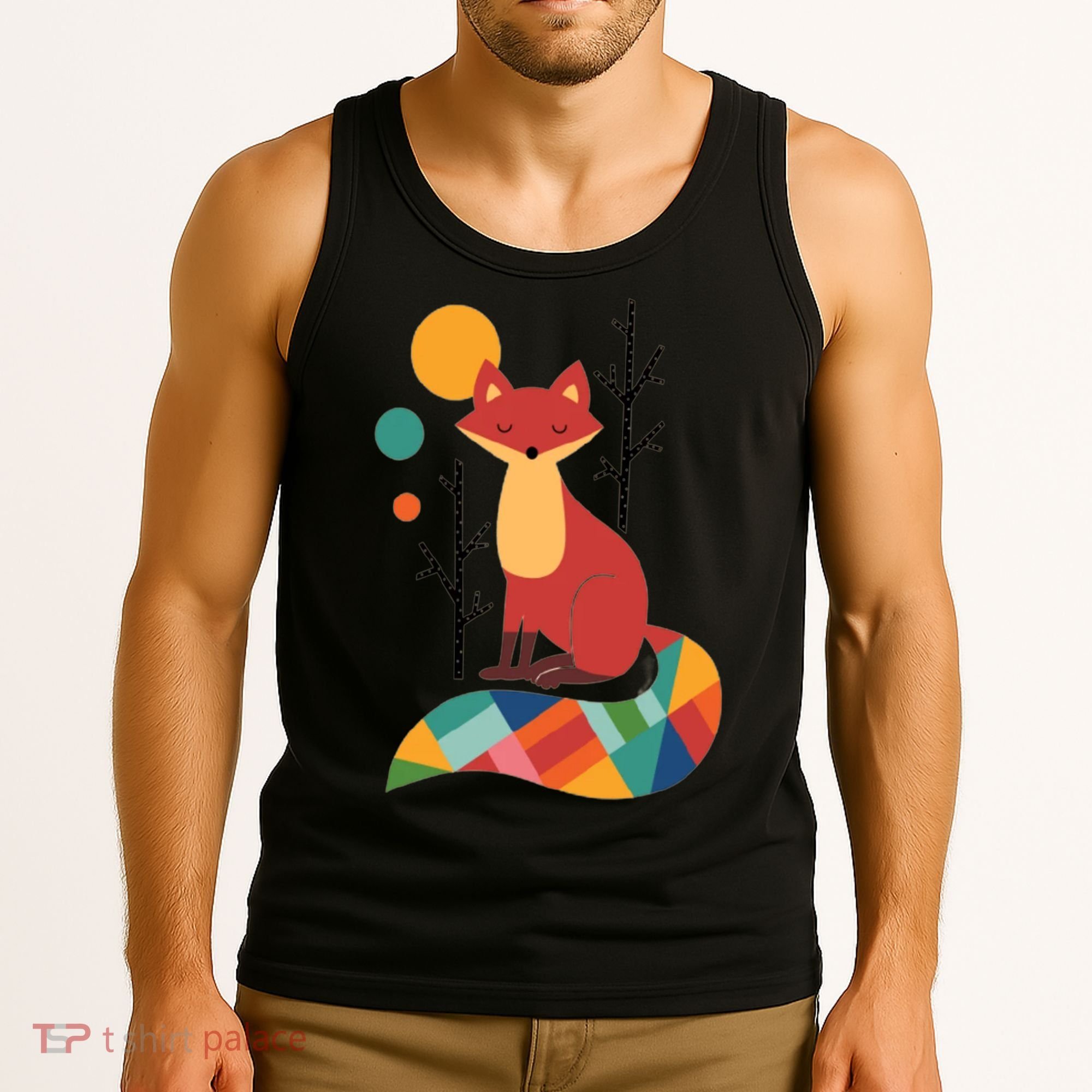 Abstract Fox Illustration Pattern Tank Top