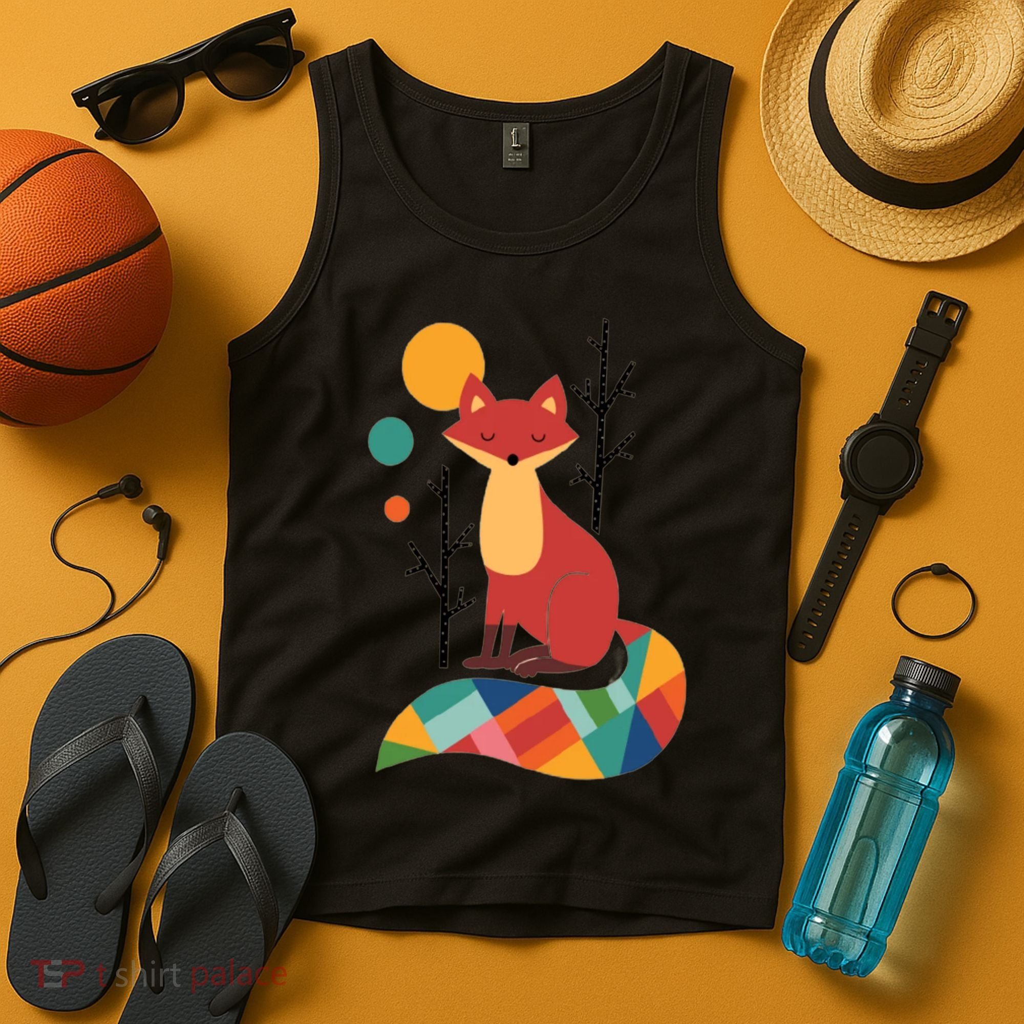 Abstract Fox Illustration Pattern Tank Top