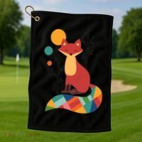 Abstract Fox Illustration Pattern Golf Towel thumb 1
