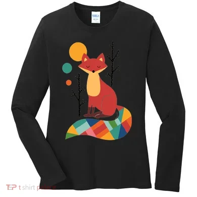 Abstract Fox Illustration Pattern Women's Long Sleeve Shirt