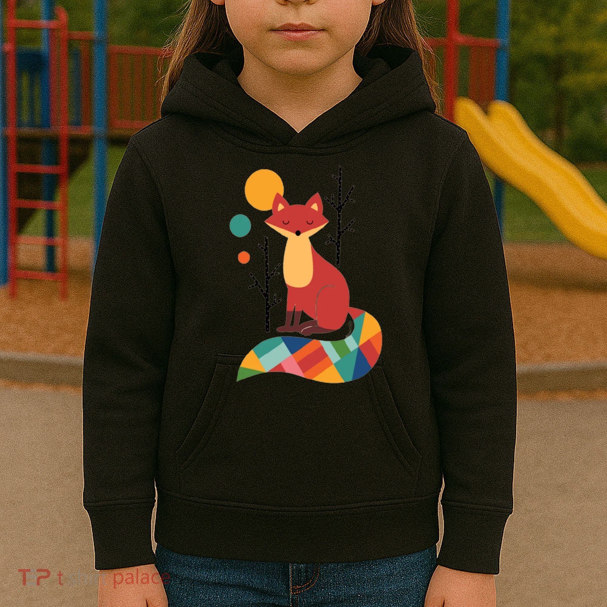 Abstract Fox Illustration Pattern Kids Hoodie
