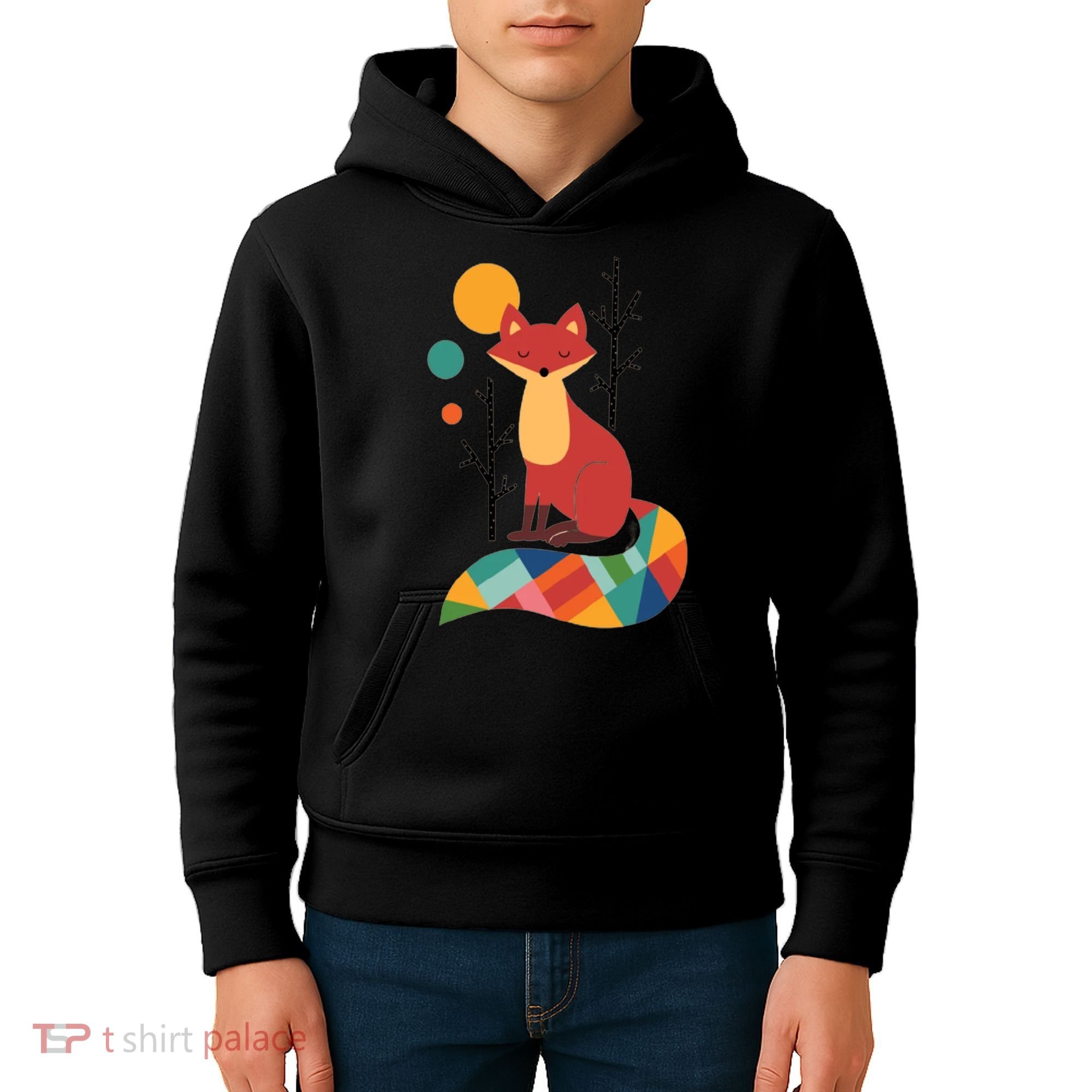 Abstract Fox Illustration Pattern Kids Hoodie