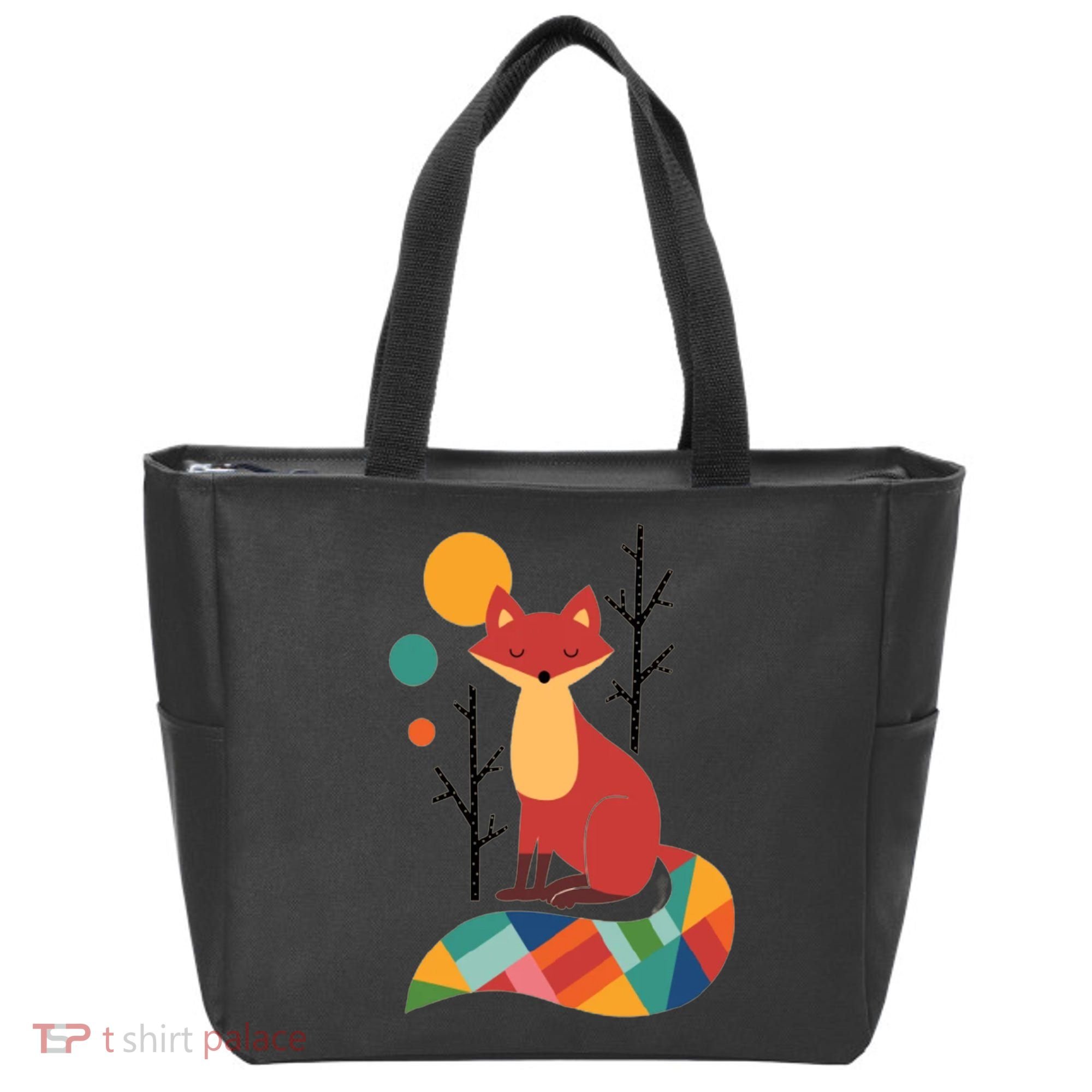 Abstract Fox Illustration Pattern Tote Bag