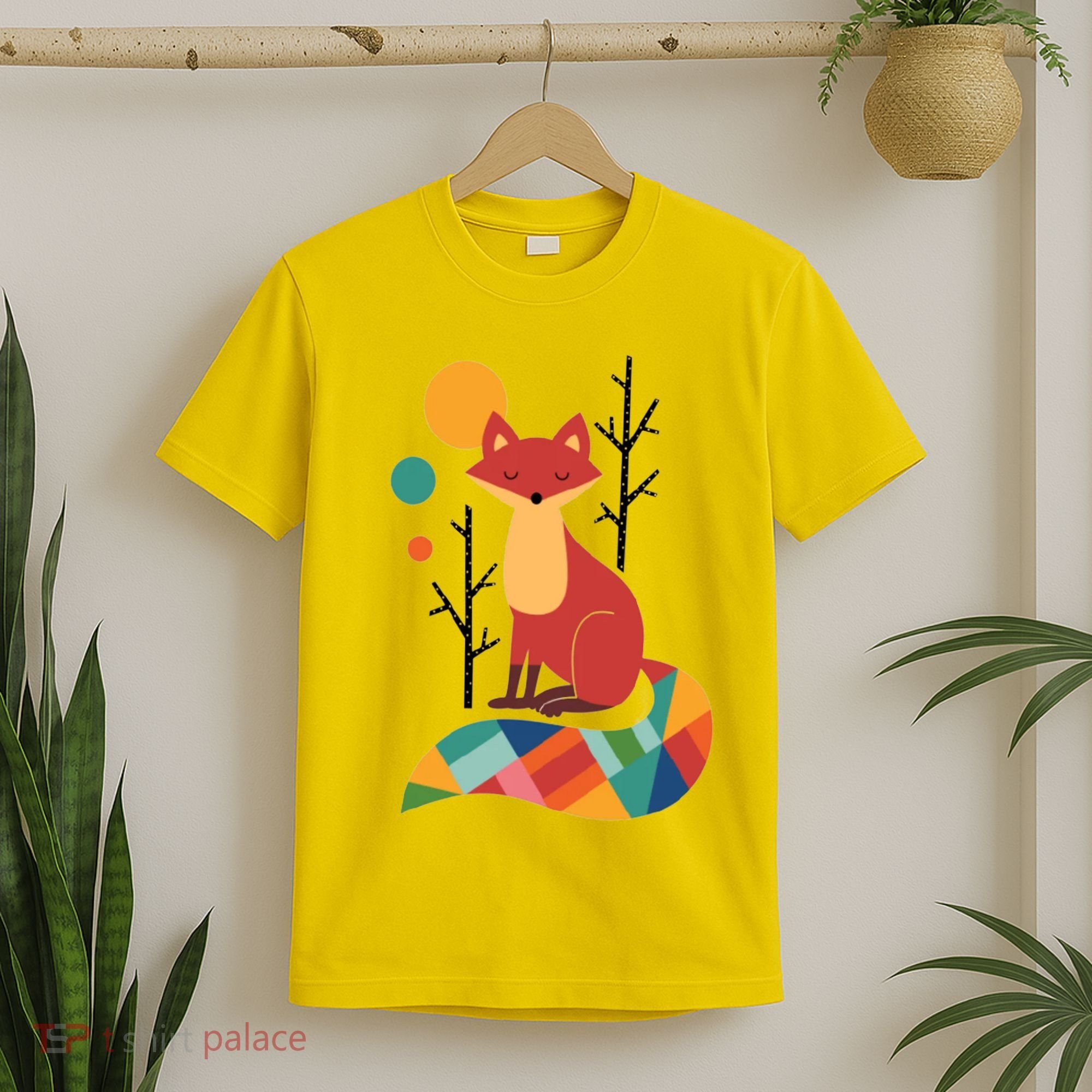 Abstract Fox Illustration Pattern T-Shirt