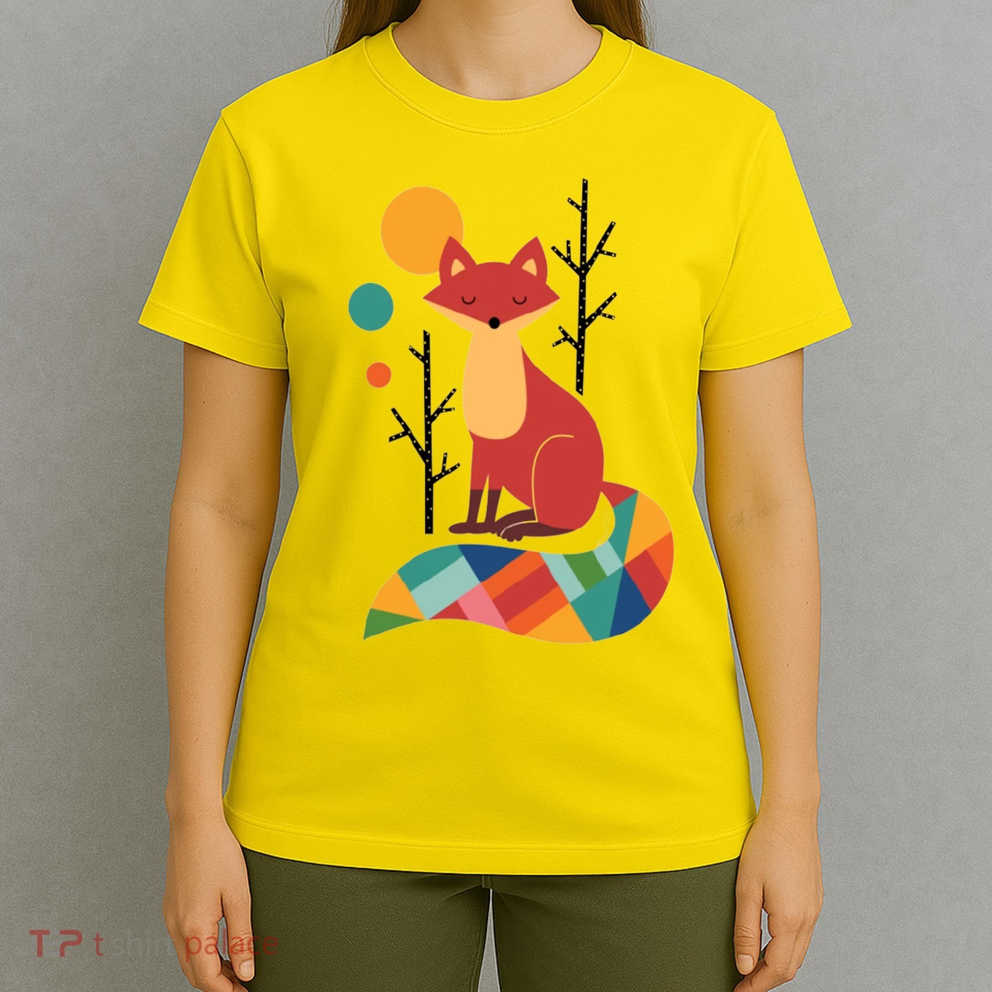 Abstract Fox Illustration Pattern T-Shirt