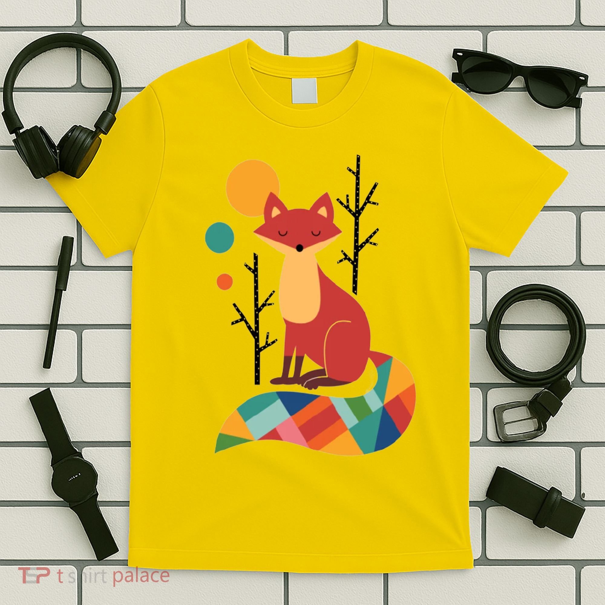 Abstract Fox Illustration Pattern T-Shirt