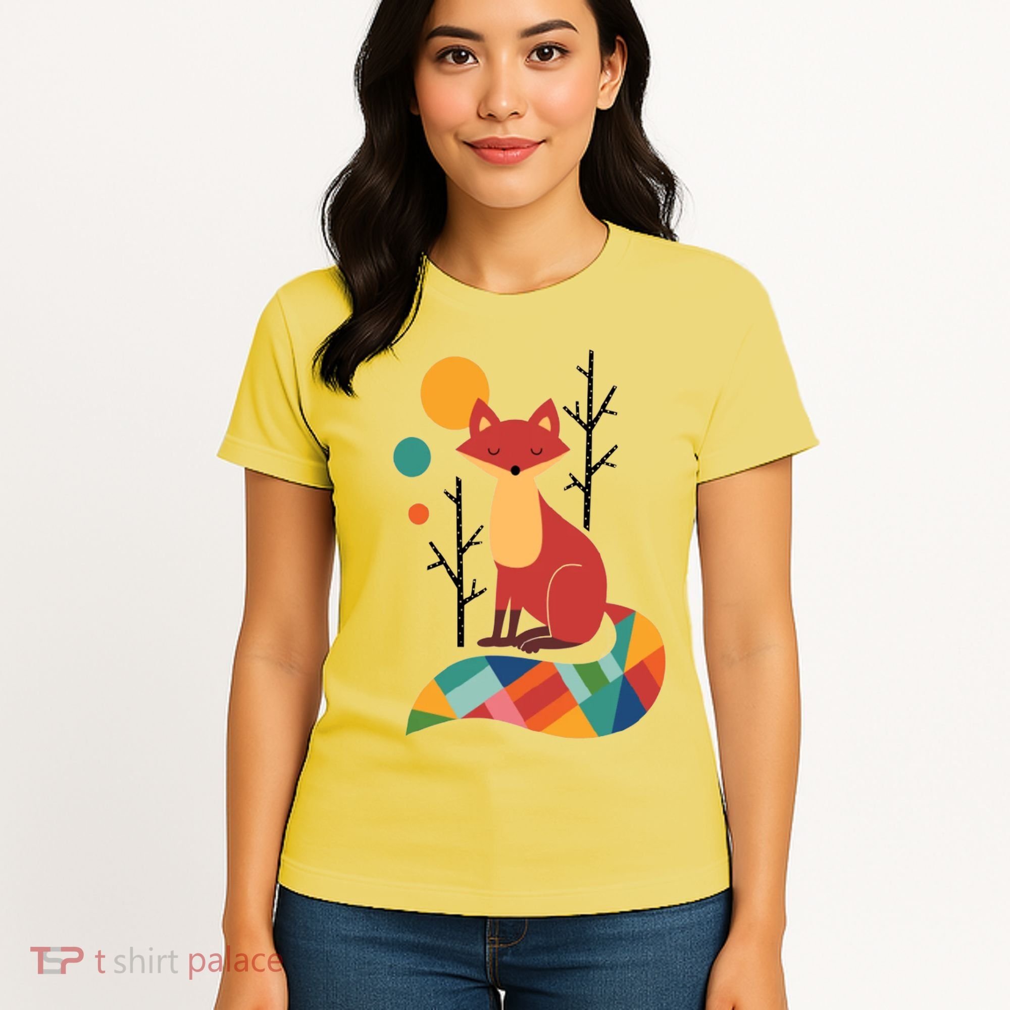 Abstract Fox Illustration Pattern Women's T-Shirt
