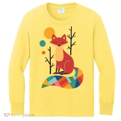 Abstract Fox Illustration Pattern Kids Long Sleeve Shirt