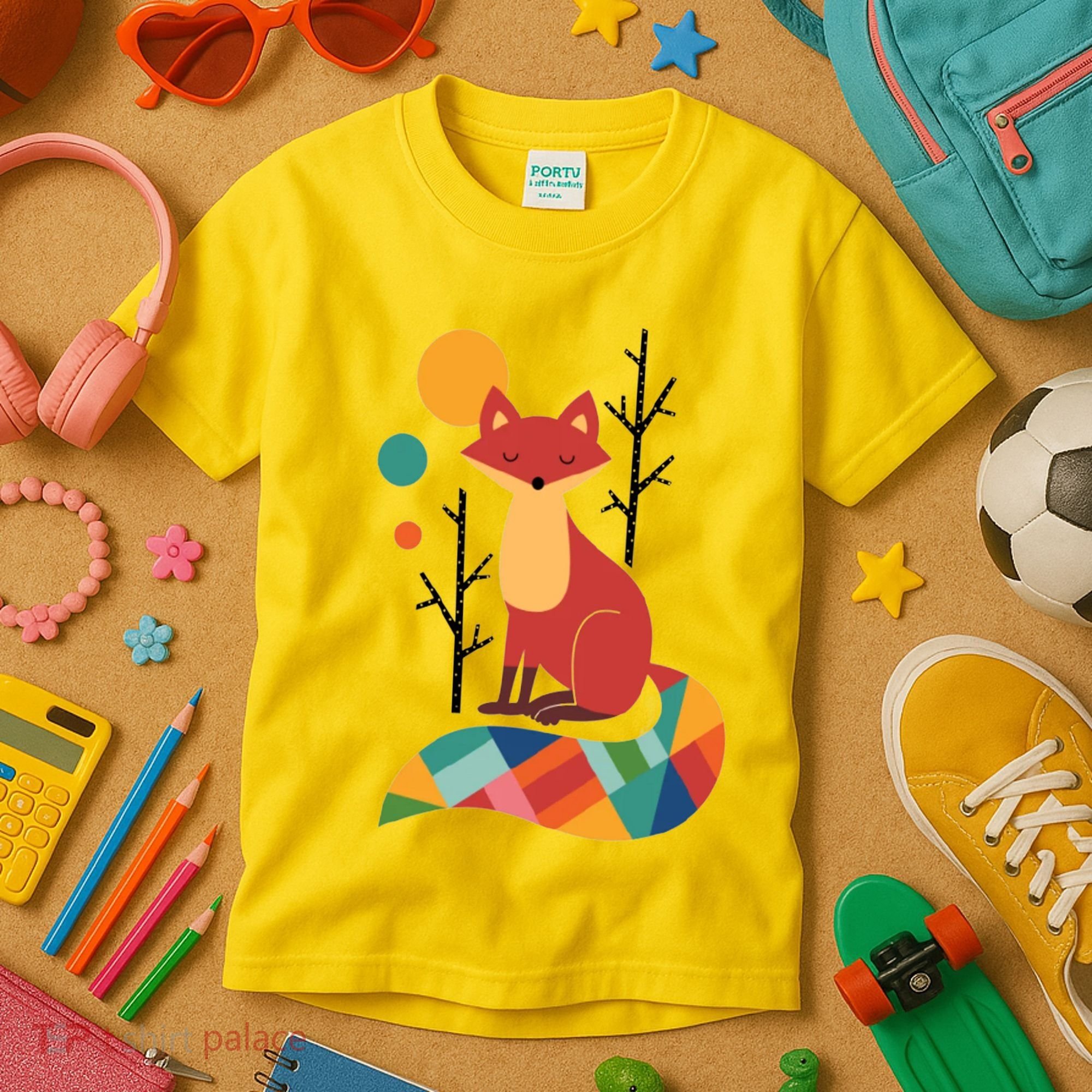 Abstract Fox Illustration Pattern Kids T-Shirt