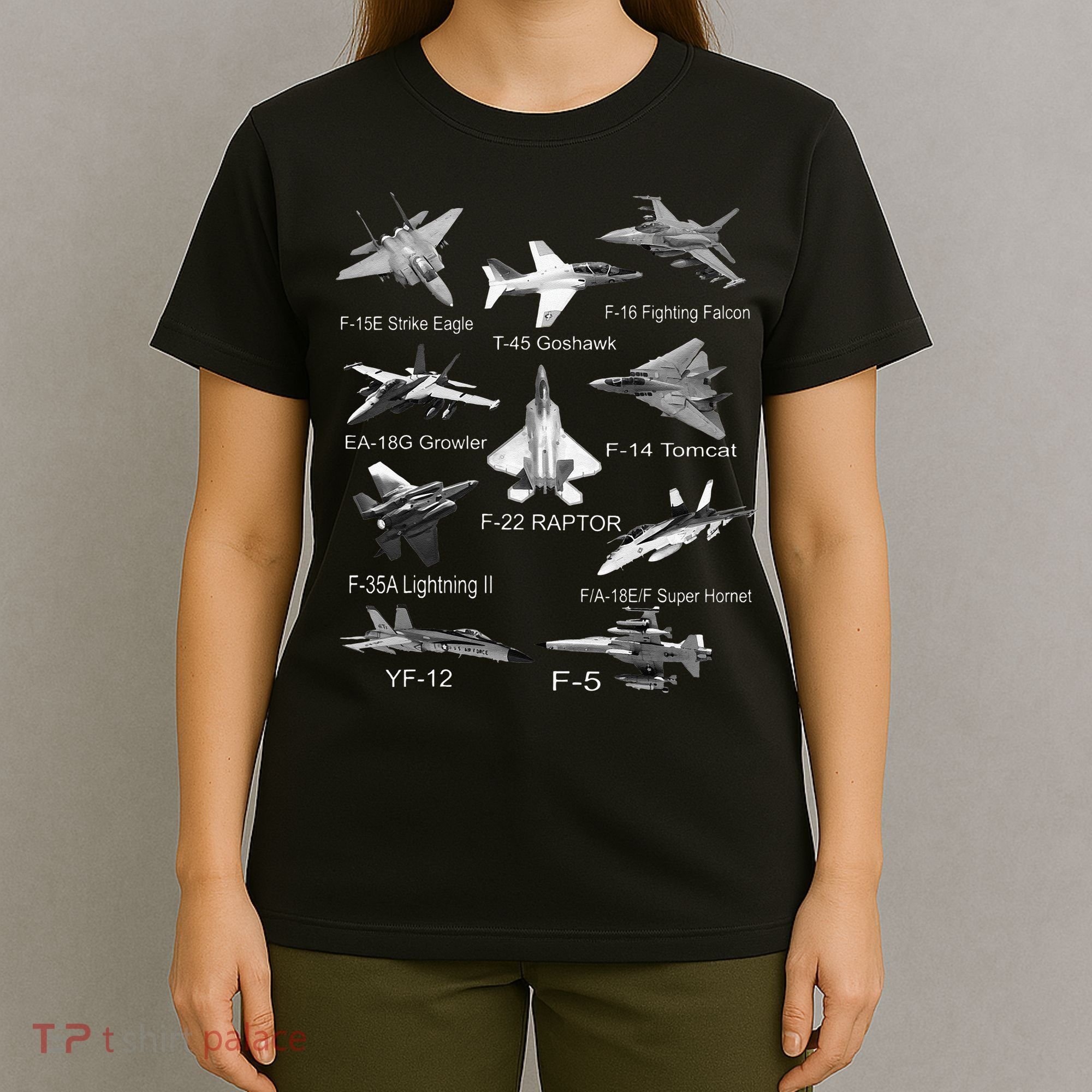 American Fighters Jets F22 Raptor F14 Tomcat Plane Spotting T-Shirt