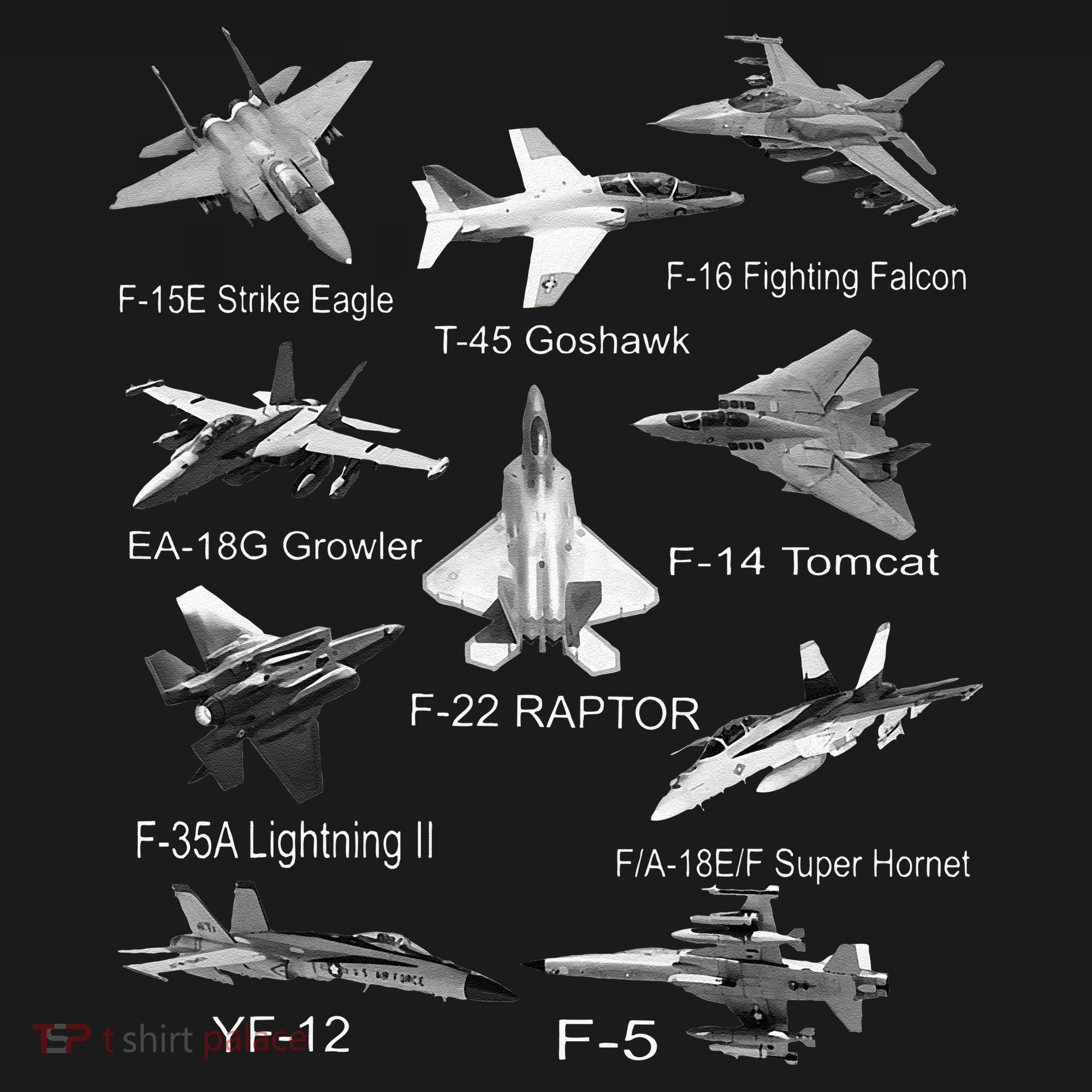 American Fighters Jets F22 Raptor F14 Tomcat Plane Spotting T-Shirt