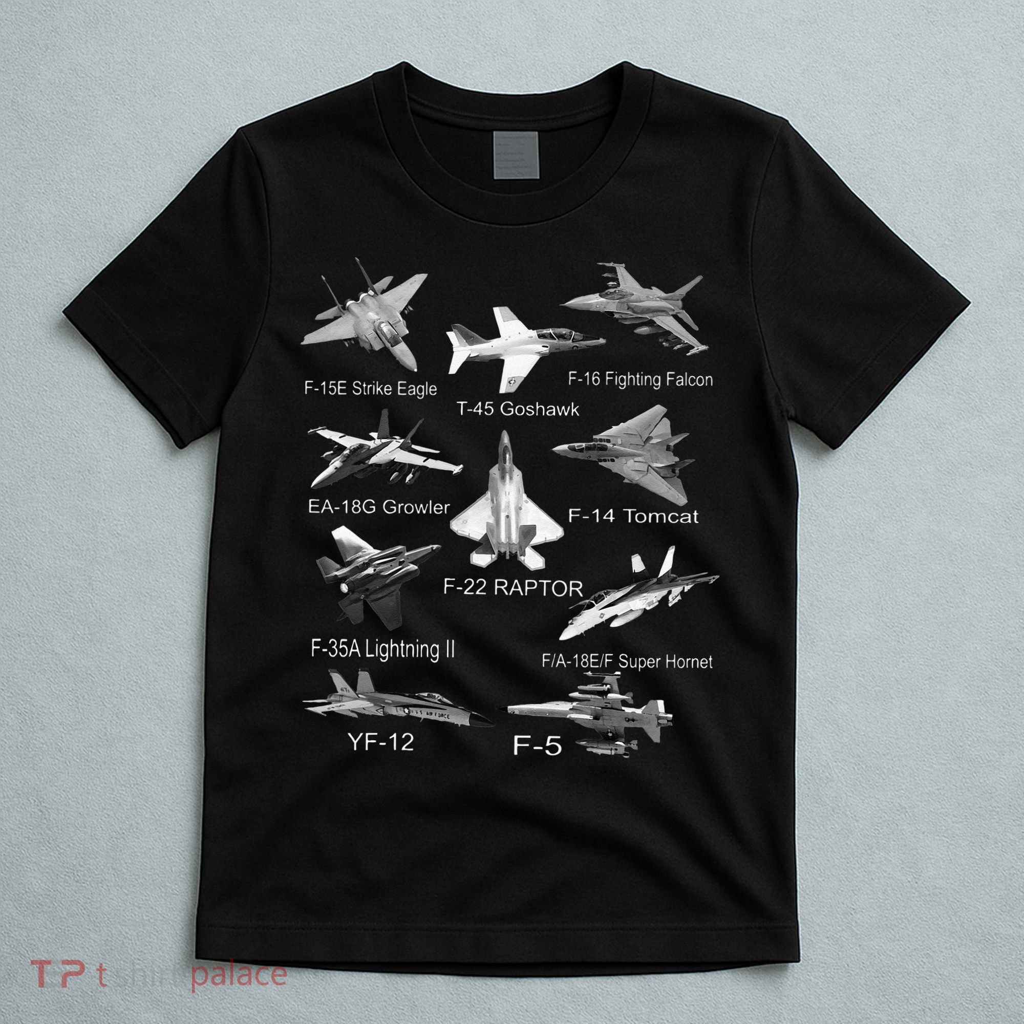 American Fighters Jets F22 Raptor F14 Tomcat Plane Spotting T-Shirt