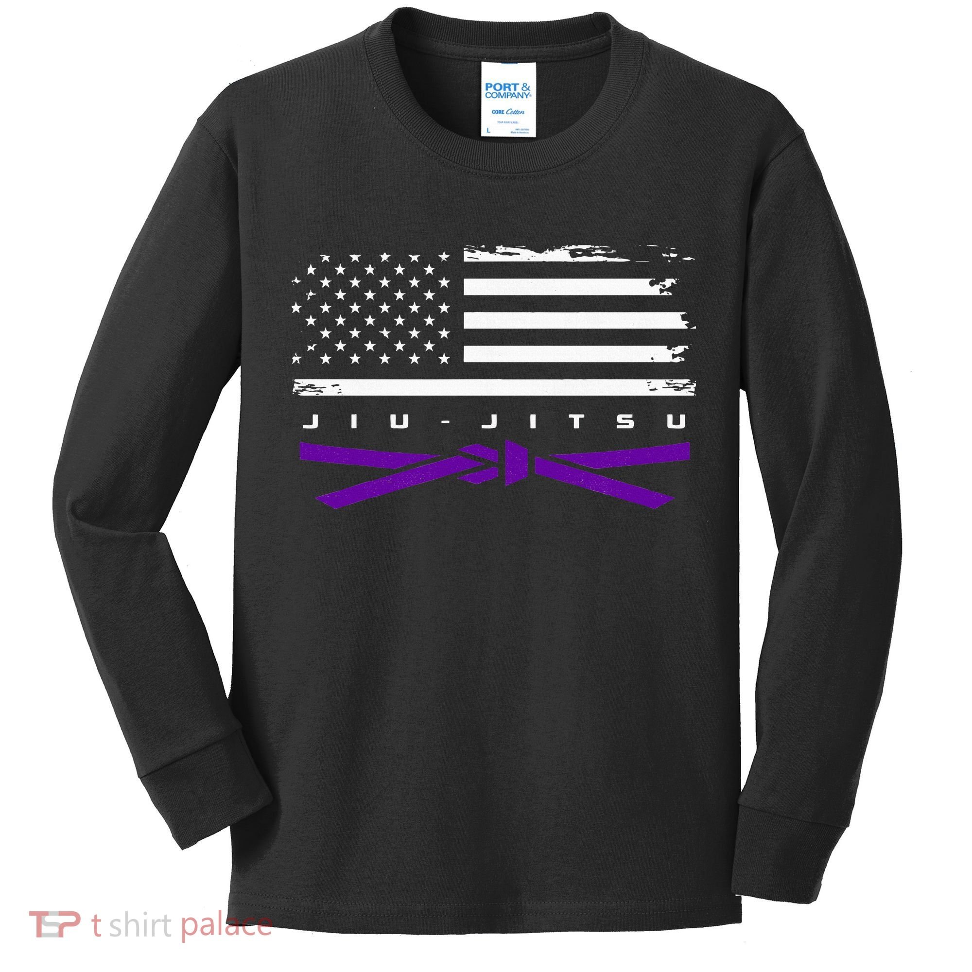 American Flag Jiu Jitsu Apparel Purple Belt Jiu Jitsu Kids Long Sleeve Shirt