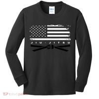 American Flag Jiu Jitsu Black Belt Ranking Bjj Jiujitsu Kids Long Sleeve Shirt thumb 0