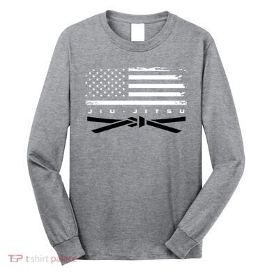 American Flag Jiu Jitsu Black Belt Ranking Bjj Jiujitsu Long Sleeve Shirt