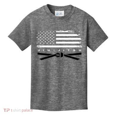 American Flag Jiu Jitsu Black Belt Ranking Bjj Jiujitsu Kids T-Shirt