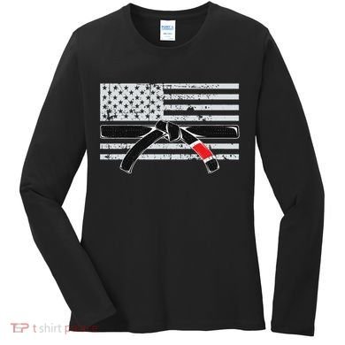 American Flag Jiu Jitsu Black Belt Ranking Bjj Jiujitsu Gift Women's Long Sleeve Shirt