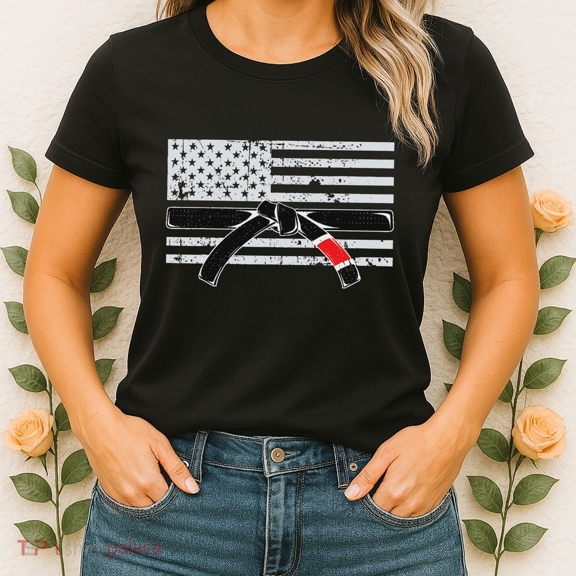 American Flag Jiu Jitsu Black Belt Ranking Bjj Jiujitsu Gift Women's T-Shirt