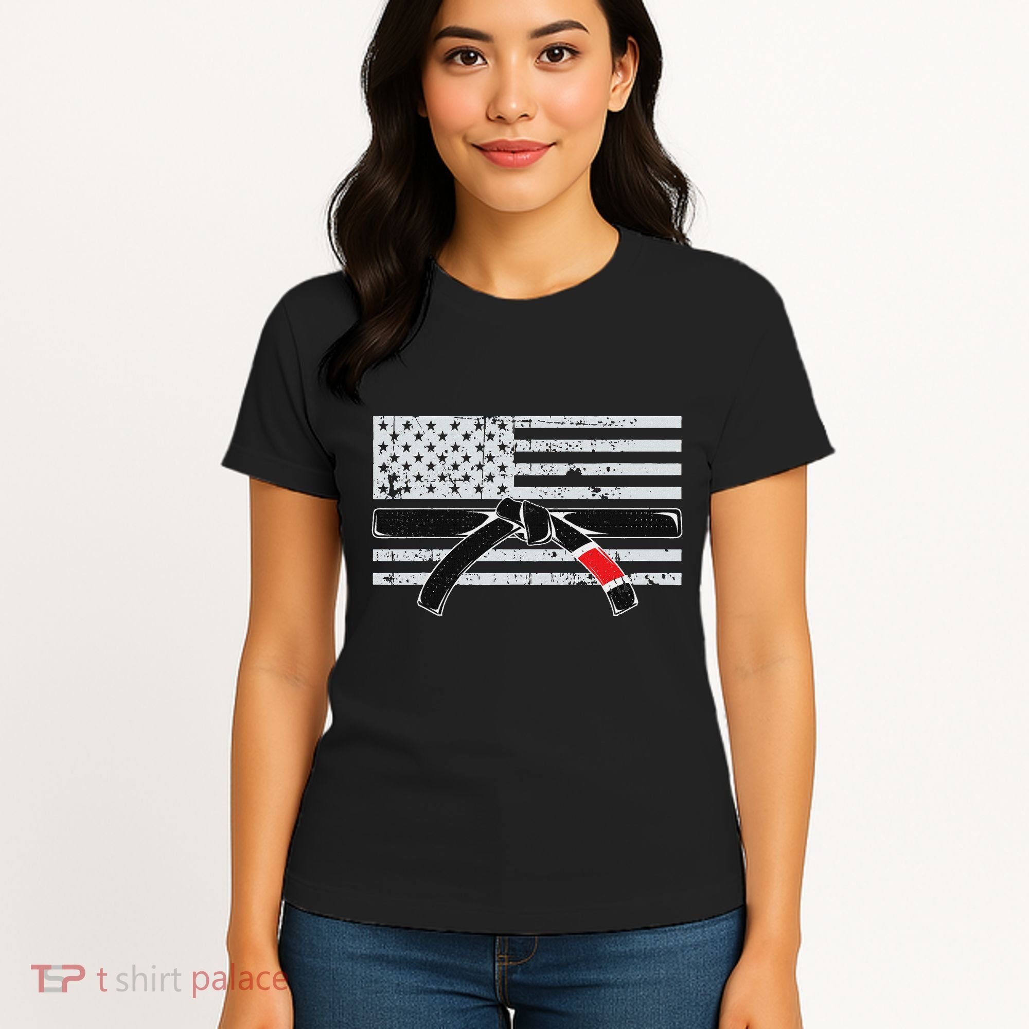 American Flag Jiu Jitsu Black Belt Ranking Bjj Jiujitsu Gift Women's T-Shirt