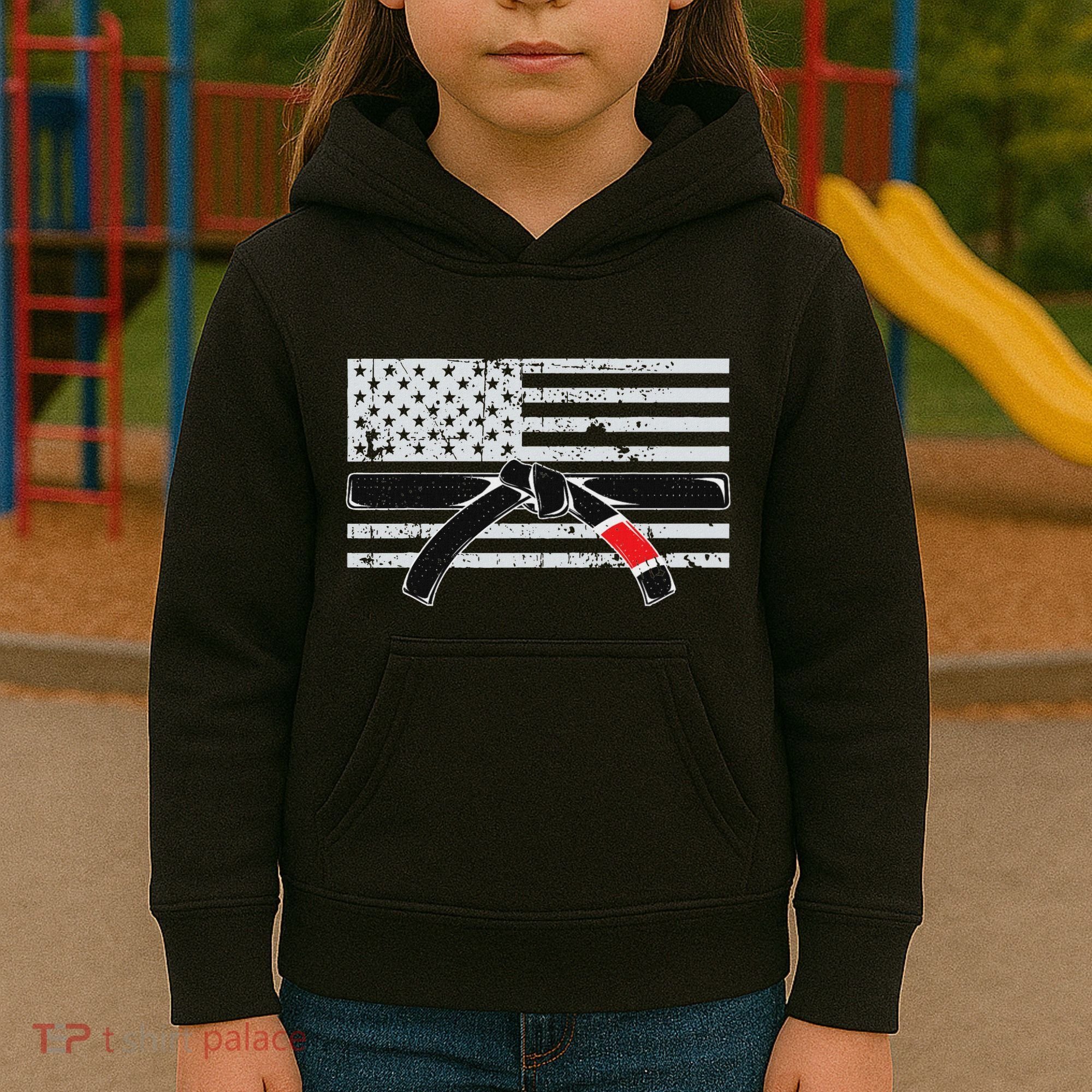American Flag Jiu Jitsu Black Belt Ranking Bjj Jiujitsu Gift Kids Hoodie