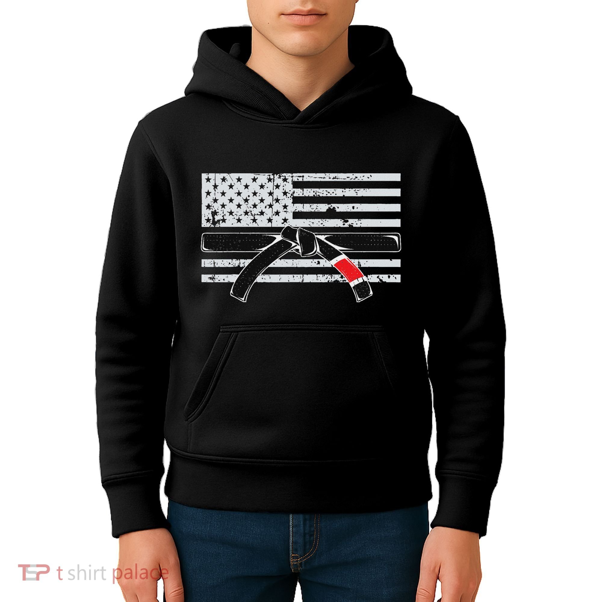American Flag Jiu Jitsu Black Belt Ranking Bjj Jiujitsu Gift Kids Hoodie